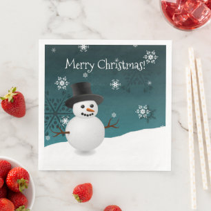 Blauwgroen Snowman Winter Scene-kerstpapier Napkin Servet