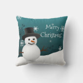 Blauwgroen Snowman Winter Scene-kerstSierkussen Kussen (Achterkant)
