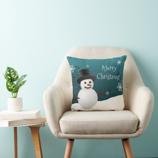 Blauwgroen Snowman Winter Scene-kerstSierkussen Kussen (Stoel)