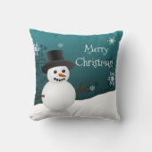 Blauwgroen Snowman Winter Scene-kerstSierkussen Kussen (Voorkant)