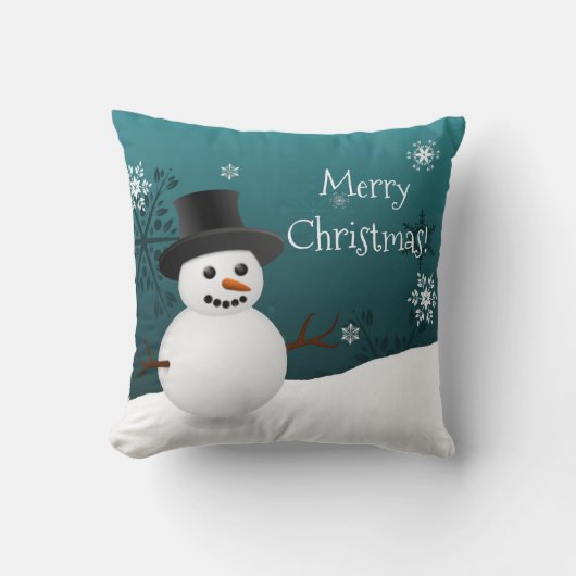 Blauwgroen Snowman Winter Scene-kerstSierkussen Kussen (Voorkant)