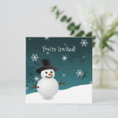 Blauwgroen Snowman Winter Scene - kerstuitnodiging Kaart (Staand voorkant)