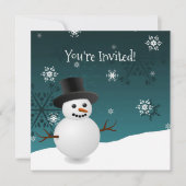 Blauwgroen Snowman Winter Scene - kerstuitnodiging Kaart (Voorkant)