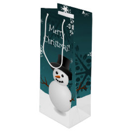Blauwgroen Snowman Winter Scene Kerstwijn Gift Bag Wijn Cadeautas