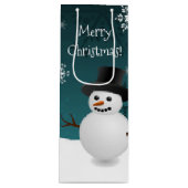 Blauwgroen Snowman Winter Scene Kerstwijn Gift Bag Wijn Cadeautas (Voorkant)