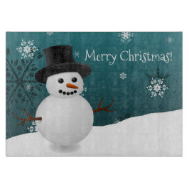 Blauwgroen Snowman Winter Scene met kerstknippen Snijplank