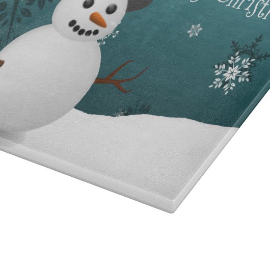 Blauwgroen Snowman Winter Scene met kerstknippen Snijplank (Hoek)