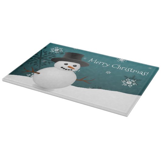 Blauwgroen Snowman Winter Scene met kerstknippen Snijplank (Hoek)