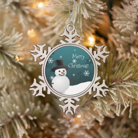 Blauwgroen Snowman Winter Scene Snowflake Ornament (Boom)