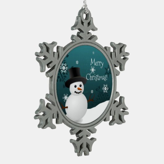 Blauwgroen Snowman Winter Scene Snowflake Ornament (Links)