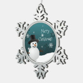 Blauwgroen Snowman Winter Scene Snowflake Ornament (Rechts)