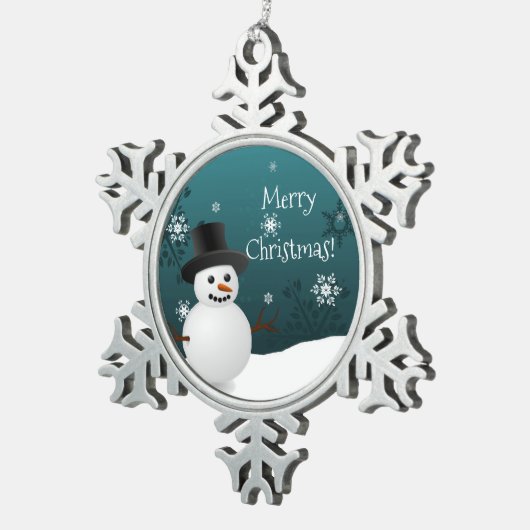 Blauwgroen Snowman Winter Scene Snowflake Ornament (Rechts)