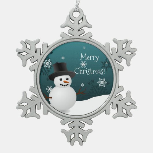 Blauwgroen Snowman Winter Scene Snowflake Ornament (Voorkant)