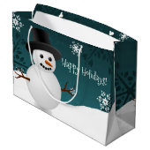 Blauwgroen Snowman Winter Scenery-kerstcadeautas Groot Cadeauzakje (Achterkant Gekanteld)