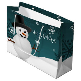 Blauwgroen Snowman Winter Scenery-kerstcadeautas Groot Cadeauzakje