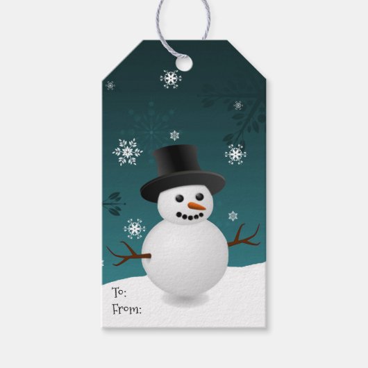 Blauwgroen Snowman Winter Scenery kerstcadeautje L Cadeaulabel (Voorkant)