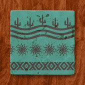 Blauwgroen Southwestern-design en zwart Robuust-On Stenen Onderzetter