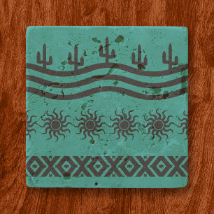 Blauwgroen Southwestern-design en zwart Robuust-On Stenen Onderzetter