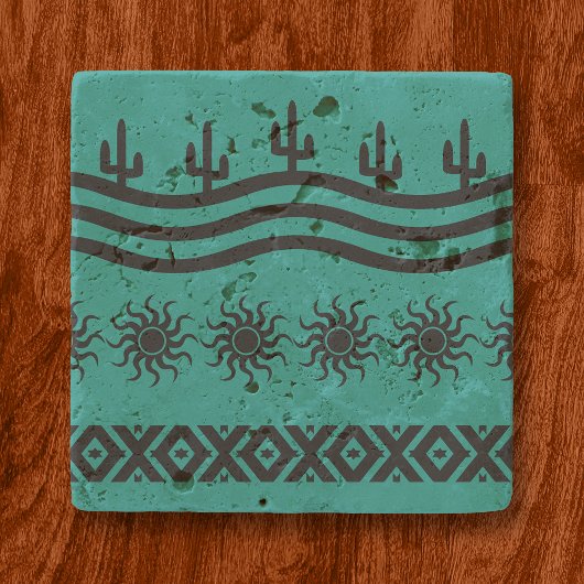 Blauwgroen Southwestern-design en zwart Robuust-On Stenen Onderzetter