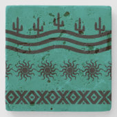Blauwgroen Southwestern-design en zwart Robuust-On Stenen Onderzetter (Voorkant)