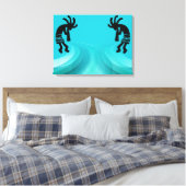 Blauwgroen Southwestern Kokopelli Canvas Afdruk (Insitu (Slaapkamer))