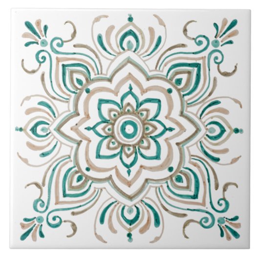 Blauwgroen  Spaanse tegel Tegeltje (Voorkant)