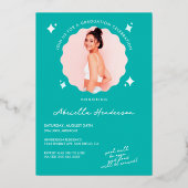 Blauwgroen Sparkle Afstuderen Folie Invi Uitnodiging (Achterkant)