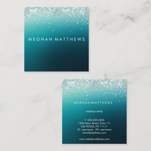 Blauwgroen Sparkle Beauty-stijllijst Vierkante Visitekaartje (Voorkant / Achterkant)