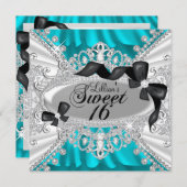 Blauwgroen Sparkle Diamond Bow Sweet 16 Invite Kaart (Voorkant / Achterkant)