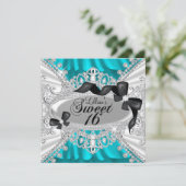 Blauwgroen Sparkle Diamond Bow Sweet 16 Invite Kaart (Staand voorkant)