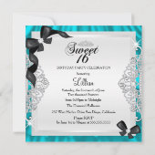 Blauwgroen Sparkle Diamond Bow Sweet 16 Invite Kaart (Achterkant)