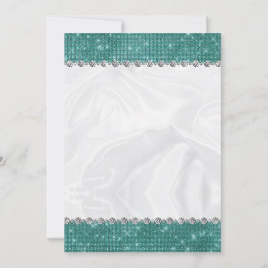 Blauwgroen Sparkle Glitter Glam Diamond Quinceañer Kaart (Achterkant)