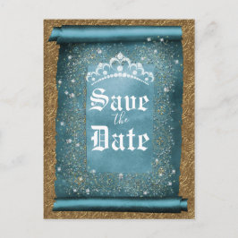 Blauwgroen Sparkle Gold Diamond Tiara Scroll Opsla Aankondigingskaart