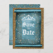 Blauwgroen Sparkle Gold Diamond Tiara Scroll Opsla Aankondigingskaart (Voorkant / Achterkant)