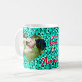 Blauwgroen Sparkle Heart-foto Koffiemok (Voorkant links)