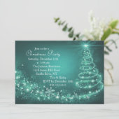 Blauwgroen Sparkle kerstboom feestuitnodiging Kaart (Staand voorkant)