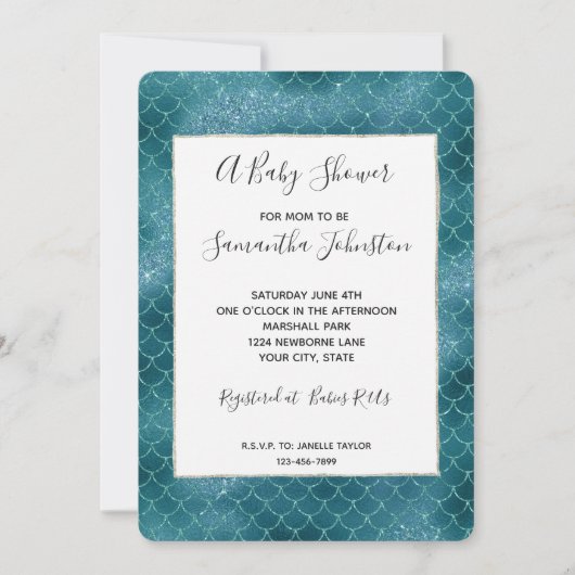 Blauwgroen Sparkle Mermaid Baby shower Kaart (Voorkant)