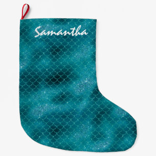 Blauwgroen Sparkle Mermaid gepersonaliseerd Grote Kerstsok