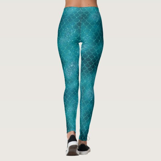 Blauwgroen Sparkle Mermaid gepersonaliseerd Leggings (Achterkant)