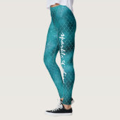 Blauwgroen Sparkle Mermaid gepersonaliseerd Leggings (Links)
