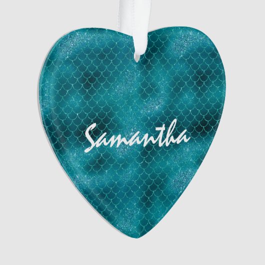 Blauwgroen Sparkle Mermaid gepersonaliseerd Ornament (voorkant)