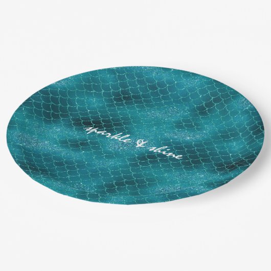 Blauwgroen Sparkle Mermaid gepersonaliseerd Papieren Bordje (Gekanteld)