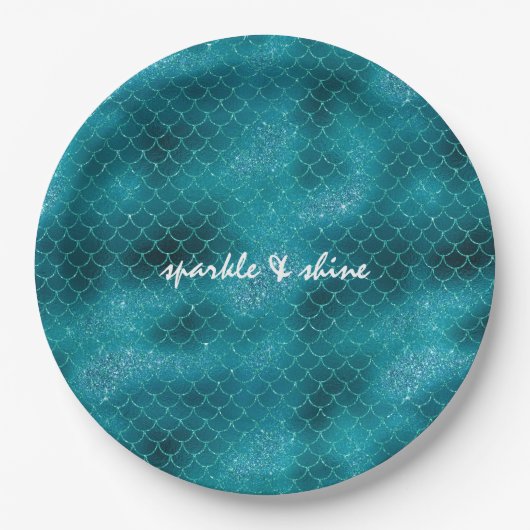 Blauwgroen Sparkle Mermaid gepersonaliseerd Papieren Bordje (Voorkant)