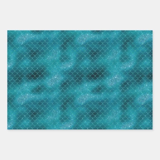 Blauwgroen Sparkle Mermaid Inpakpapier Vel (Voorkant 2)