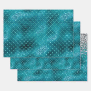 Blauwgroen Sparkle Mermaid Inpakpapier Vel