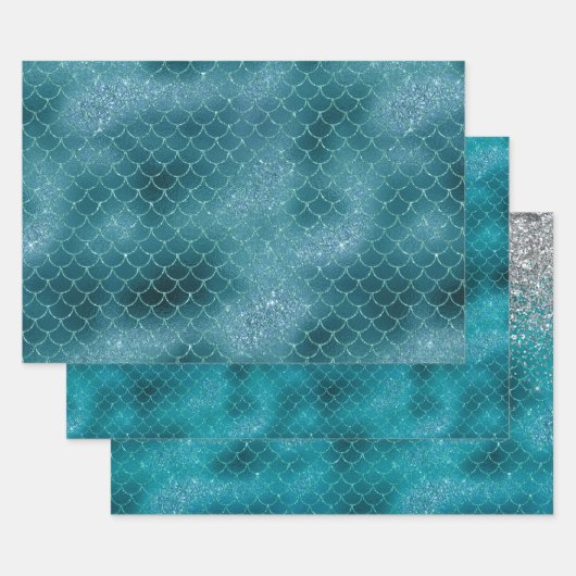 Blauwgroen Sparkle Mermaid Inpakpapier Vel (Set)