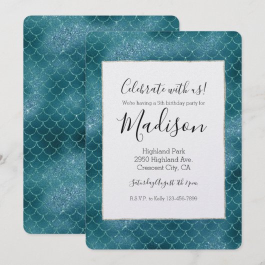 Blauwgroen Sparkle Mermaid Kaart (Voorkant / Achterkant)