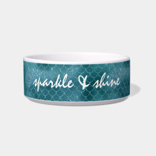 Blauwgroen Sparkle Mermaid op maat Voerbakje