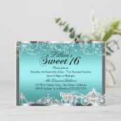 Blauwgroen Sparkle Princess Theme Sweet 16 Invite Kaart (Staand voorkant)