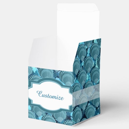 Blauwgroen Sparkle Seashell Cube Favor Box Bedankdoosjes (Geopend)